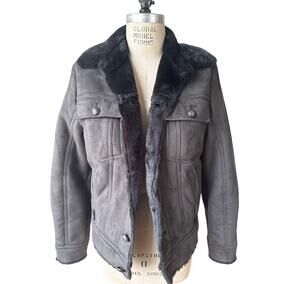 Express Men's Faux Fur Bomber Jacket in Gray Brown Size Small
